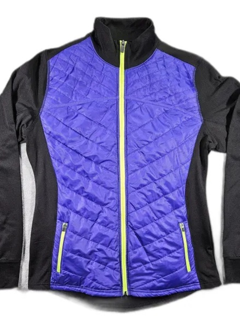 Women's Purple Quilted Jacket with Lime Zipper
